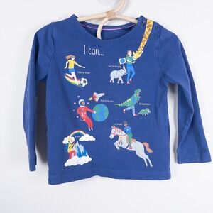 Mini Boden Graphic Tee Kids 2-3Y Blue I Can Inspirational Long Sleeve